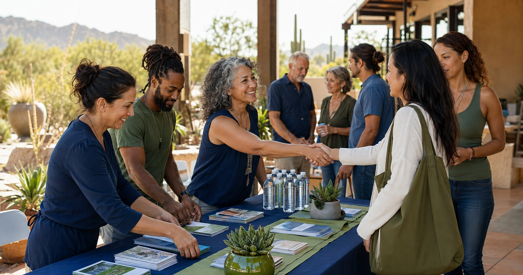 Volunteers welcoming community members at an HH4L event