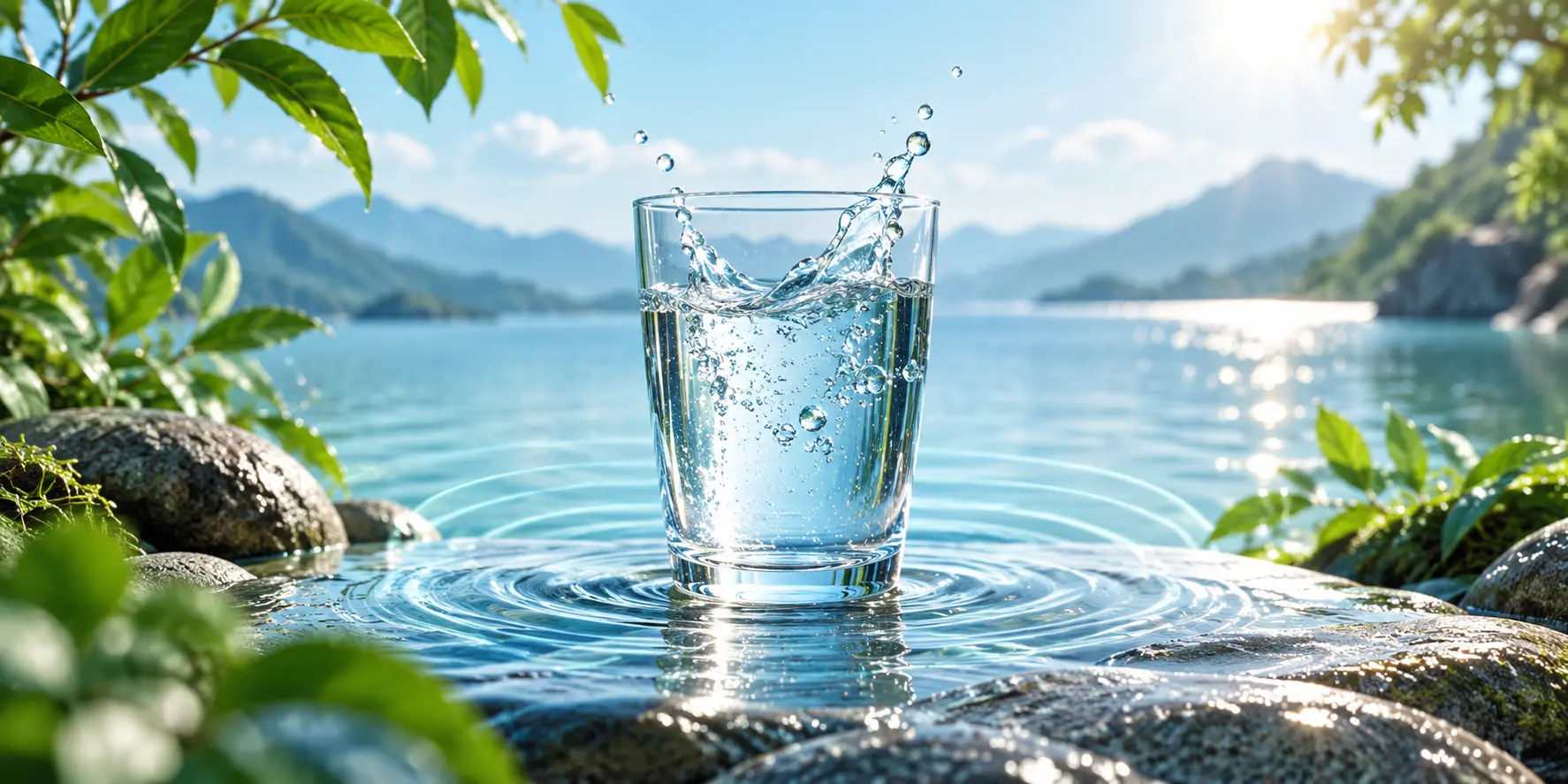 Clear fresh water with gentle ripples representing hydration and frequency wellness